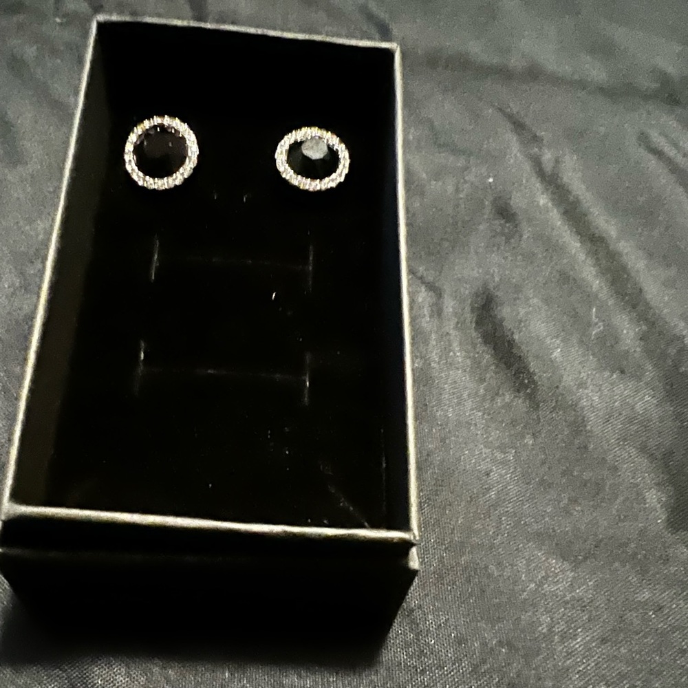 Hypoallergenic Black Sterling Silver Crystal Stud Earrings
